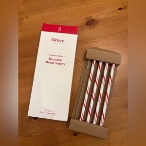 Grove Red and White Reusable Metal Straws